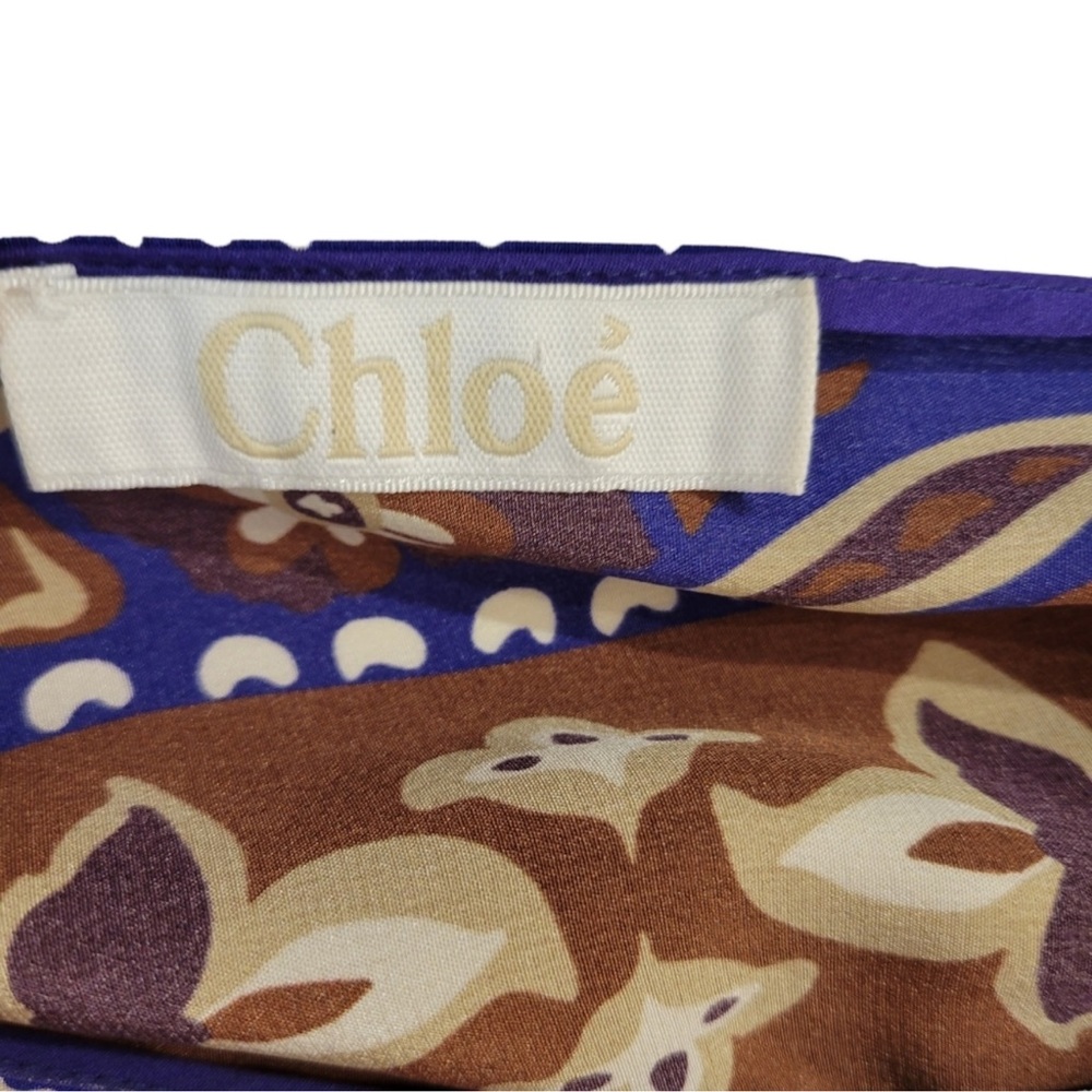Chloe Silk Purple & Brown Mixed Print Belted Scarf Dress